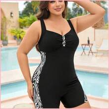 Swim SPRTY Traje de baño de una pieza para mujer de talla grande, con estampado aleatorio de parchwork negro sin mangas, adecuado para la playa, la piscina, el yate - Multicolor - Ver 5