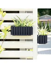 1pc Boardee Fence Hanging Balcony Planter Box In Anthracite Plastic With Mounting Hooks And Self-Watering System, Durable Weather-Resistant Garden Flower Pot For Terrace, Balcony, And Outdoor Use, 38x18x16.2cm - A - View 2