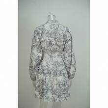 Vestido corto estampado nueva primavera para mujer, estilo elegante y moderno, con cintura ajustada y lazos - Gris - Ver 5