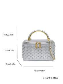 Vintage Pearl Box Bag For Women, New Chain Makeup Bag, Niche Handbag - Silver - View 2