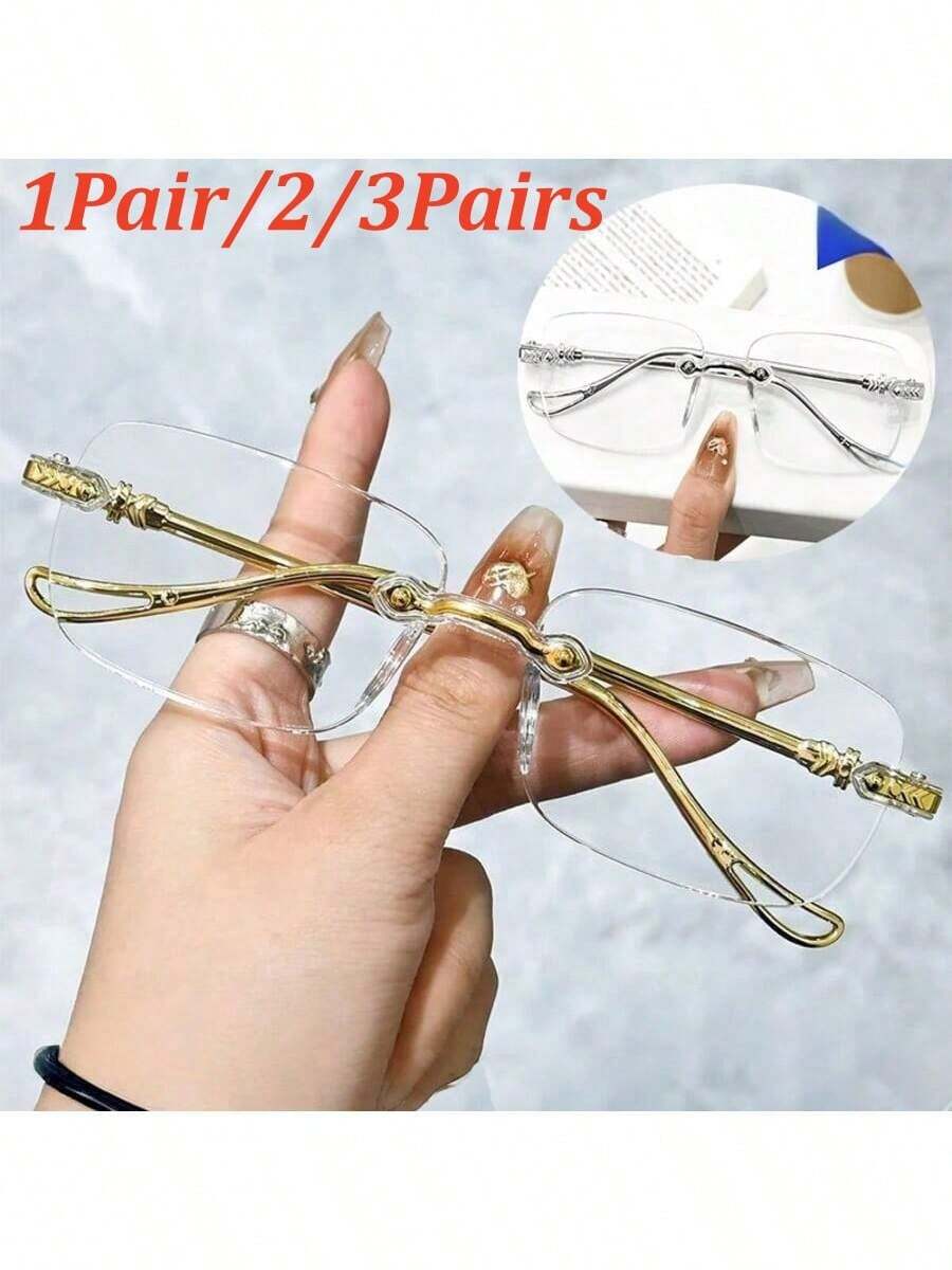 1對/2/3對 女款無框時尚眼鏡，透明鏡片，適合打造復古造型。透明眼鏡配件，眼鏡配件，適合女性
