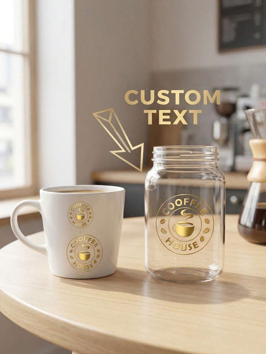 Custom Coffee Crystal Decals (1/10/20/40 Pieces), Custom Text, Coffee Shop And Home Kitchen Decorative Decals, Crystal Vinyl Decals For Mugs And Bottles. - Multicolor - View 1
