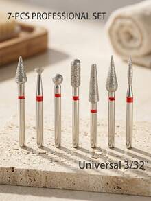 7件組鑽石美甲鑽頭組，適用於角質清理，3/32英吋專業俄式美甲鑽頭，細砂紅環死皮去除電動美甲锉，壓克力凝膠美甲前處理工具 - 彩色 - 查看 2