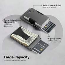 Cartera Tarjetero Hombre Minimalista Porta Tarjetas de Duradera para Hombres para 10-20 Tarjetas Billetera Inteligente con Bloqueo RFID Minimalista Card Holder con Clip para Dinero - C02  Gris - Ver 3