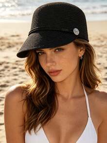 1pc Women's Straw Hat, Polyester Bohemian Style, Solid Color, Sun Protection, Breathable, Vintage, Suitable For Outdoor Daily Use,Beach,Travel - Multicolor - View 7