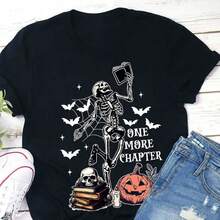 Un capítulo más, escultura de Halloween, imprimación, camisetas de cuello alrededor para mujer, conjunto del 4 de julio, ropa femenina para vacaciones, ropa de verano para mujeres, ropa para - Negro - Ver 1