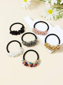 1/6pcs Women's Fashion Crystal Colorful High Elasticity Decorative Hair Scrunchies Suitable For Daily Use - Multicolor - View 4