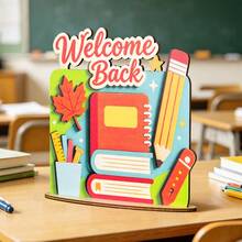 WELCOME Back To School Season Party Decoration Wooden Tabletop Ornament, Holiday Celebration School Bag Pencil School Bus Apple Stationery - Multicolor - View 11