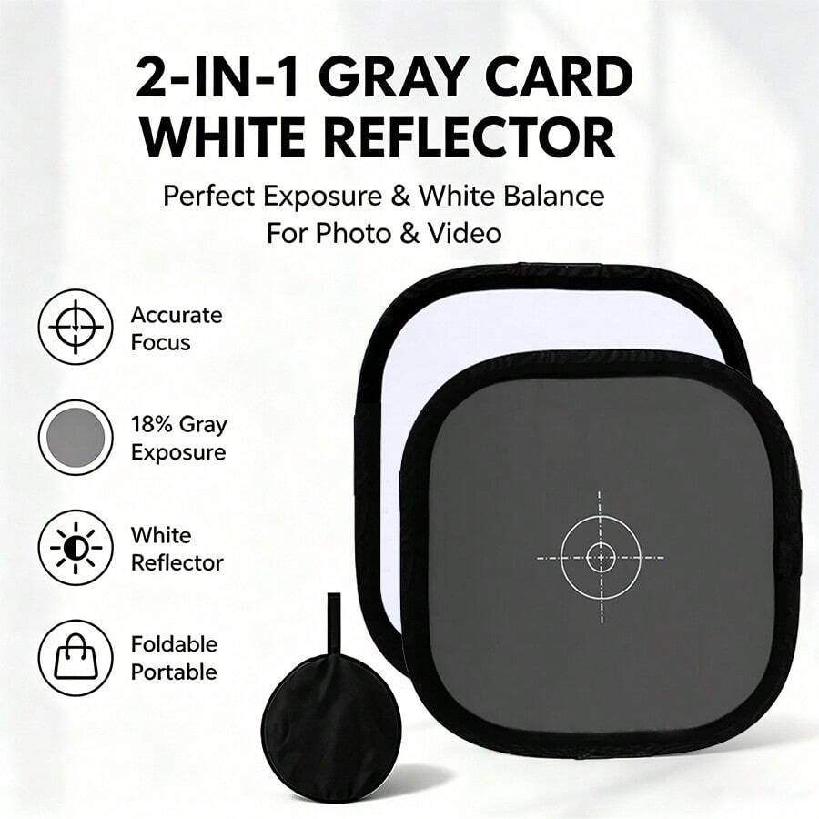 12x12 Inch(30*30cm) 2 In 1 Double‑Sided 18% Gray White Balance Card Foldable Photography Reference Reflector With Carry Bag For DSLR Camera Calibration - View 1