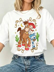 Disney Toy Story Jessie & Bullseye Tee, Western Cowboy Print, Playful Retro Vibe, Great For Park And Casual Wear. - White - View 1