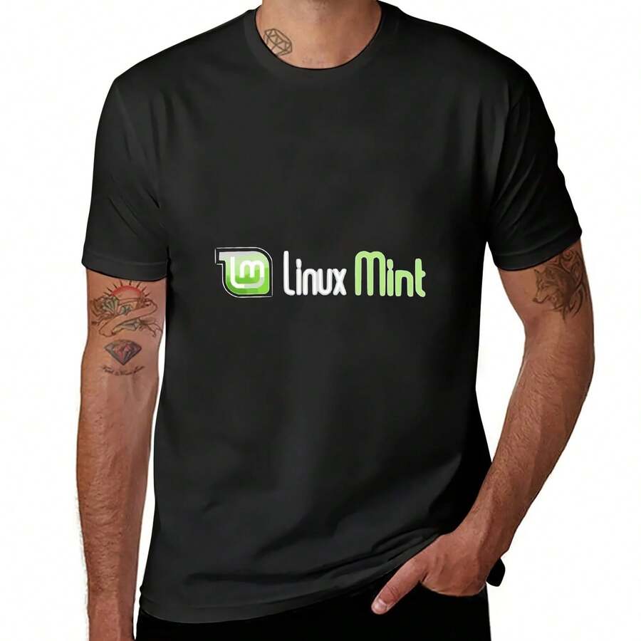 Camiseta con estampado de Linux Mint para hombre, ropa bonita kawaii, negra - Multicolor - Ver 1