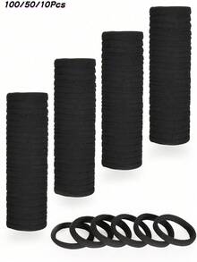 [100/50/10pcs] Large Black Hair Ties, Seamless Elastic Hair Bands For Women And Men, Non-Damaging Ponytail Rubber Bands, Suitable For Thick, Heavy, Curly Hair - Multicolor - View 1