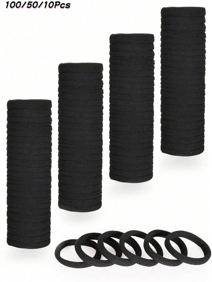 [100/50/10pcs] Large Black Hair Ties, Seamless Elastic Hair Bands For Women And Men, Non-Damaging Ponytail Rubber Bands, Suitable For Thick, Heavy, Curly Hair - Multicolor - View 1