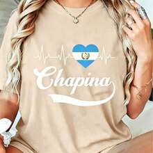 1 pieza Playeras de mujer, Minimalista entallado manga corta algodón Camisetas de mujer, Gráfico Otoño Tops para mujer para Beach, elástico - Albaricoque - Ver 1