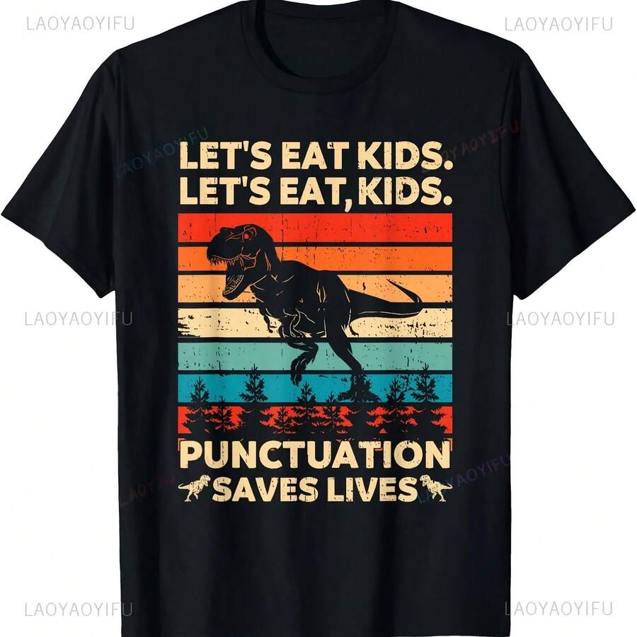 Comemos niños puntuación salva vidas divertida gramática Dino camiseta moda ropa de calle comodidad respirar Casual hombre camiseta Y2k camisetas - Multicolor - Ver 1