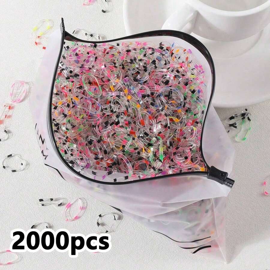 2000Pcs Girls Transparent Colored Spliced Rubber Hair Ties Hair Bands Suitable For Daily Use - 彩色 - 查看 1