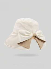 1pc Women's Dual-Tone Bow Bucket Hat, Summer Outdoor Sun Protection Hat, Fashion Versatile Wide Brim Hat For Women - Multicolor - View 6