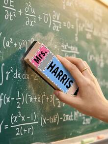 1pc Custom Teacher Name Large Size Chalkboard Eraser, Personalized Wooden Blackboard Eraser With Cute Pencil Design, Customizable Text (Mrs./Ms./Mr. + Name) In Multiple Colors, Ideal Classroom Gift For Teachers, Back To School Gift - Multicolor - View 4