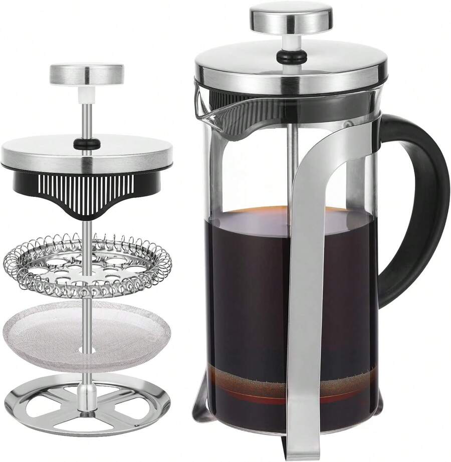 Maveite French Press Coffee Maker Carafe Coffee Presser Heat Resistant Glass With 3 Level Filtration System Stainless Steel Brews Coffee And Tea Press 12 Oz - White - View 1