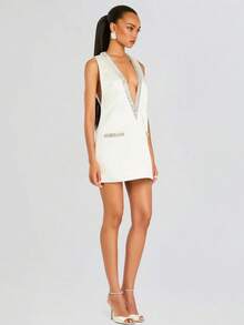 Sleeveless Multicolor Dress With Rhinestones, Perfect For Vacations And Casual Getaways - Bestseller - White - View 3