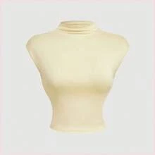 MOD Conjunto de 2 piezas color amarillo claro: Top de cuello alto y falda ajustada - Amarillo - Ver 4