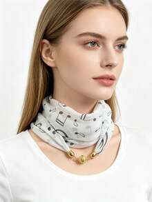 1pc Women's Music Note Print Magnetic Buckle Square Scarf, Lightweight Faux Silk Material, Scarf With Built-In Buckle - Multicolor - View 14