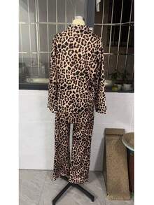 2026 Women's 2 Pieces Pajama Set Casual Fun Print Long Pants + Long Sleeve Shirt Set Loungewear Set PJS Y2K - Brown - View 7