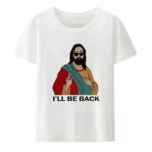 Women's Jesus Christian I'll Be Back Funny Print T-Shirt, Short Sleeve Crew Neck Streetwear, Aesthetic Women's Clothing - 彩色 - 查看 1