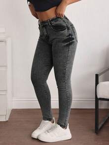 Women's Skinny Jeans With A Figure-Enhancing Design - 灰黑 - 查看 3