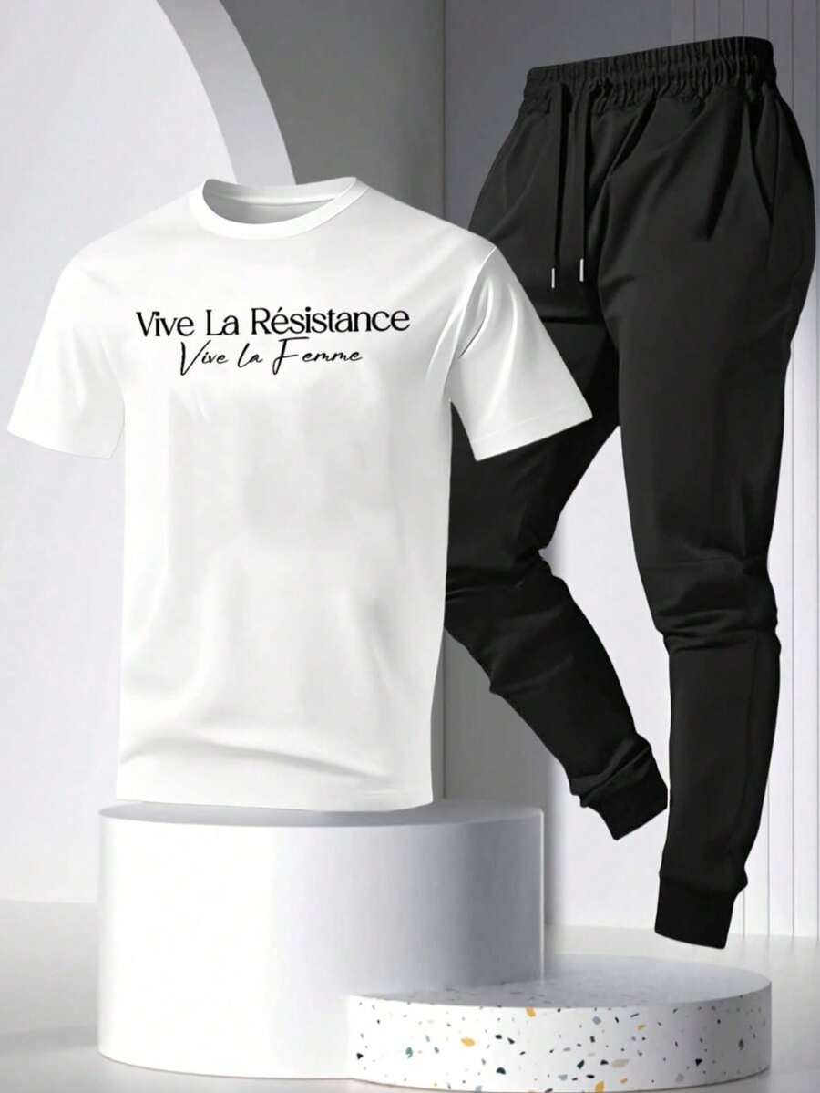 Ropa deportiva informal, incluyendo una camiseta estampada (los pantalones son solo para fines estéticos).Se envía desde México.Duradero y lavable, cómodo para uso prolongado. - Blanco - Ver 1