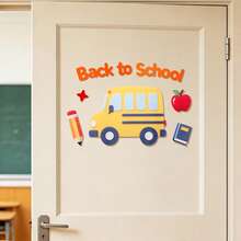WELCOME Back To School Season Party Decoration Backdrop Set Classroom Door Sticker Holiday Celebration Banner With Backpack, Pencil, School Bus, Apple, Maple Leaf And Stationery - Multicolor - View 12