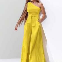Fashionable Jumpsuit, New Spring Collection For Women, Printed, Off-The-Shoulder And High-Waisted, Elegant And Modern Style - Yellow - View 9
