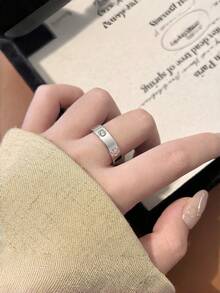 1pc Fashion Elegant Clover Stainless Steel 18K Gold Plated Cubic Zirconia Pave Ring, Non-Fading, Suitable For Women's Daily Wear And Gift - Style 6 - View 4
