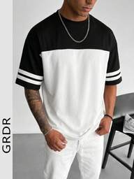  GRDR Men's Classic Colorblock Round Neck Short Sleeve T-Shirt, Fashionable Minimalist Commuting Versatile