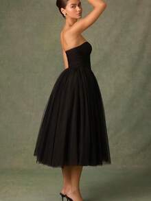 Women's Off-Shoulder Dress, Elegant European Style, Fine Chiffon, Ideal For Parties, Casual Wear, New Seasonal Fashion For Women. - 黑色 - 查看 5