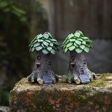 1個樹脂迷你童話樹屋，田園草地花園盆栽，微景盆栽裝飾手工藝，DIY配件，心理沙盤裝飾品，居家辦公桌咖啡桌陽台裝飾，昆蟲和小動物屋裝飾 - 均碼 - 查看 3