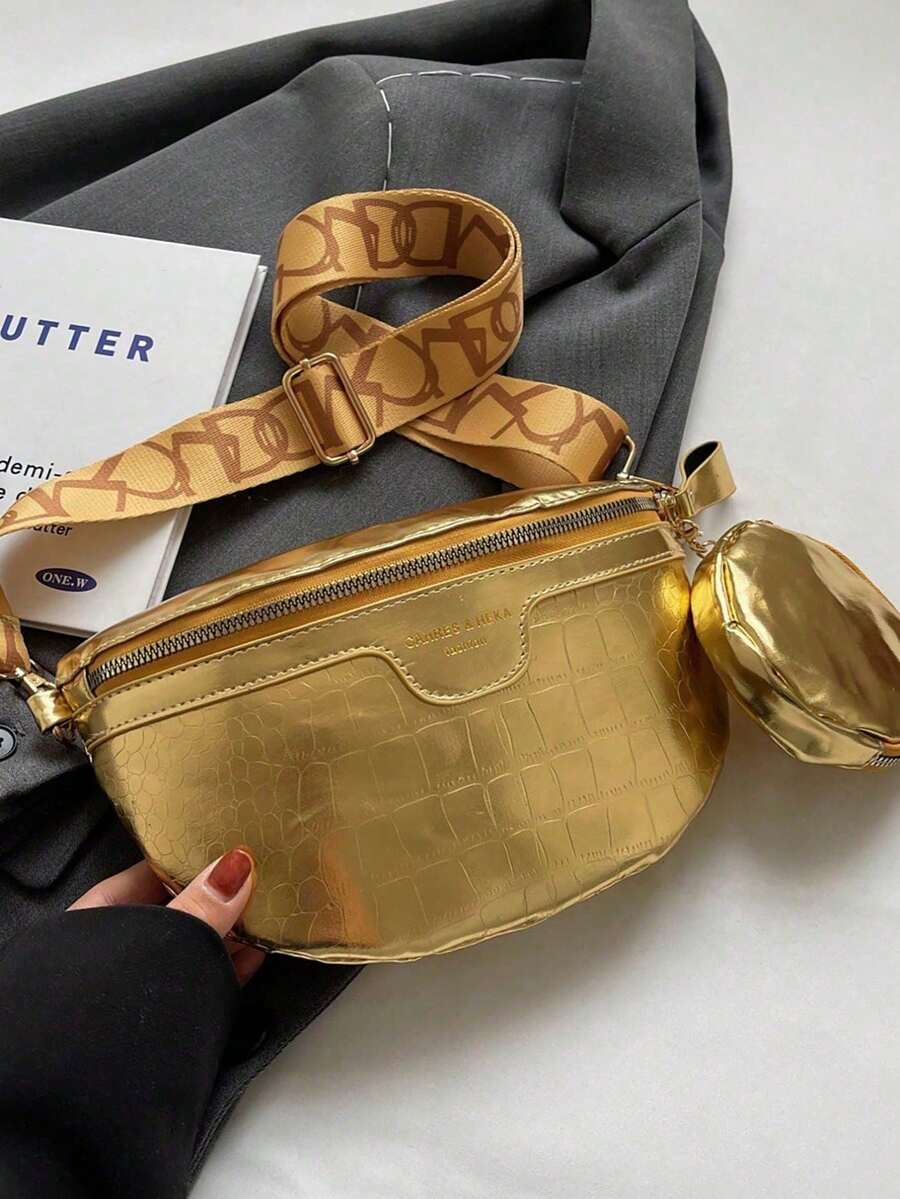 Fashionable Versatile Solid Color Women's New Minimalist Chest Bag Commuter Shoulder Crossbody Handbag - Gold - View 1