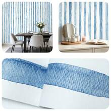 1 Rollo de Papel Tapiz Autoadhesivo con Rayas Verticales Azules PVC Pegatina Decorativa de Pared para Baño Escuela Hotel Fondo de Pared Renovación del Hogar Papel Tapiz Cajón Gabinete Estante Muebles Pegatina Impermeable Resistente a Manchas Removible Papel de Contacto 17.7inX39.3/118.1/196.8in - azul - Ver 2