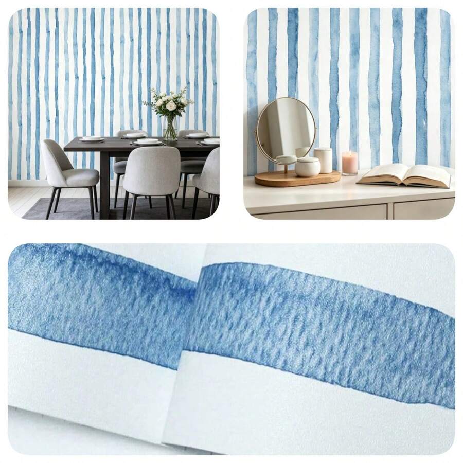 1 Rollo de Papel Tapiz Autoadhesivo con Rayas Verticales Azules PVC Pegatina Decorativa de Pared para Baño Escuela Hotel Fondo de Pared Renovación del Hogar Papel Tapiz Cajón Gabinete Estante Muebles Pegatina Impermeable Resistente a Manchas Removible Papel de Contacto 17.7inX39.3/118.1/196.8in