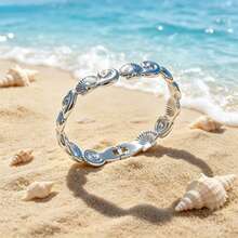 YUZENG 1PC Stainless Steel Spring Open Bangle, Ocean Style Shell & Conch Linked Bracelet, Hypoallergenic, Ideal For Beach Vacation, Daily Commute & Gifting - Seashells and Conches - View 3