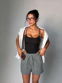 Solid Color Elastic Waist Tie Loose Fit Sports Shorts & Lounge Pants - Grey - View 1