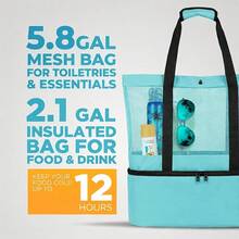 This Dual-Purpose Mesh Beach Tote Bag Features A Cooler Compartment, A Spacious Shoulder Bag, And Is Suitable For Both Men And Women. It Offers Convenient Storage And Is Perfect For Beach Outings, Camping, Hiking, Picnics, And Outdoor Adventures. - Green - View 5