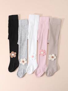 5 Pairs Floral Tights For Baby Girls, Versatile Spring/Autumn Style - Multicolor - View 6