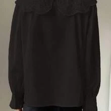 Camisa de manga larga con cuello Peter Pan bordado, de estilo patchwork y calado, para el verano - verde menta - Ver 11