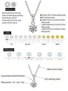 925 Sterling Silver Moissanite Necklace, 3ct 9mm*9mm, 40cm+5cm Chain, D Color Moissanite, With GRA Certificate, S925 Sterling Silver Transparent Twisted Chain, Hypoallergenic Material, Fashion, Elegant, Casual, Classic, Minimalist Design, Birthday, Anniversary, Valentine's Day, Mother's Day, With Gift Box. - Classic Six-prong Necklace - View 7