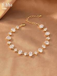 Hihho 1 pieza Pulsera de circonita ovalada, pulsera elegante y brillante que ilumina la piel, adecuada para uso diario, reuniones y fiestas de fogata, combinación de colores aleatoria - Pulsera - Ver 9
