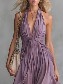 Ropa femenina sencilla y atractiva sin mangas ajustada al cuerpo - Morado - Ver 2