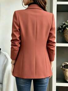 Women's Solid Color Long Sleeve Blazer, Notch Lapel Button Pocket Jacket, Casual Commuter Top For Daily, Home, Vacation, Preppy Style, Spring Autumn Winter - Burnt Orange - View 2