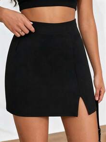 Women's Sexy Cool High-Waisted Fitted A-Line Mini Skirt, Side Slit Design, Suitable For Summer Music Festivals, Rave Parties, Bars And Nightclubs - Black - View 10