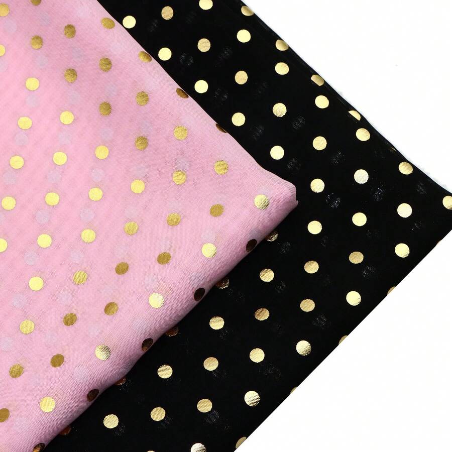1pc Golden Foil Polka Dot Print Premium Chiffon Fabric - 59x19.68 Inch Pre-Cut 100% Polyester, Vibrant Color For DIY Sewing, Bags, Party Decor, Gift Wrapping, Cushions & Furniture Covers, Decorative Textiles | Elegant Textile | Polyester Fabric - Default - View 1